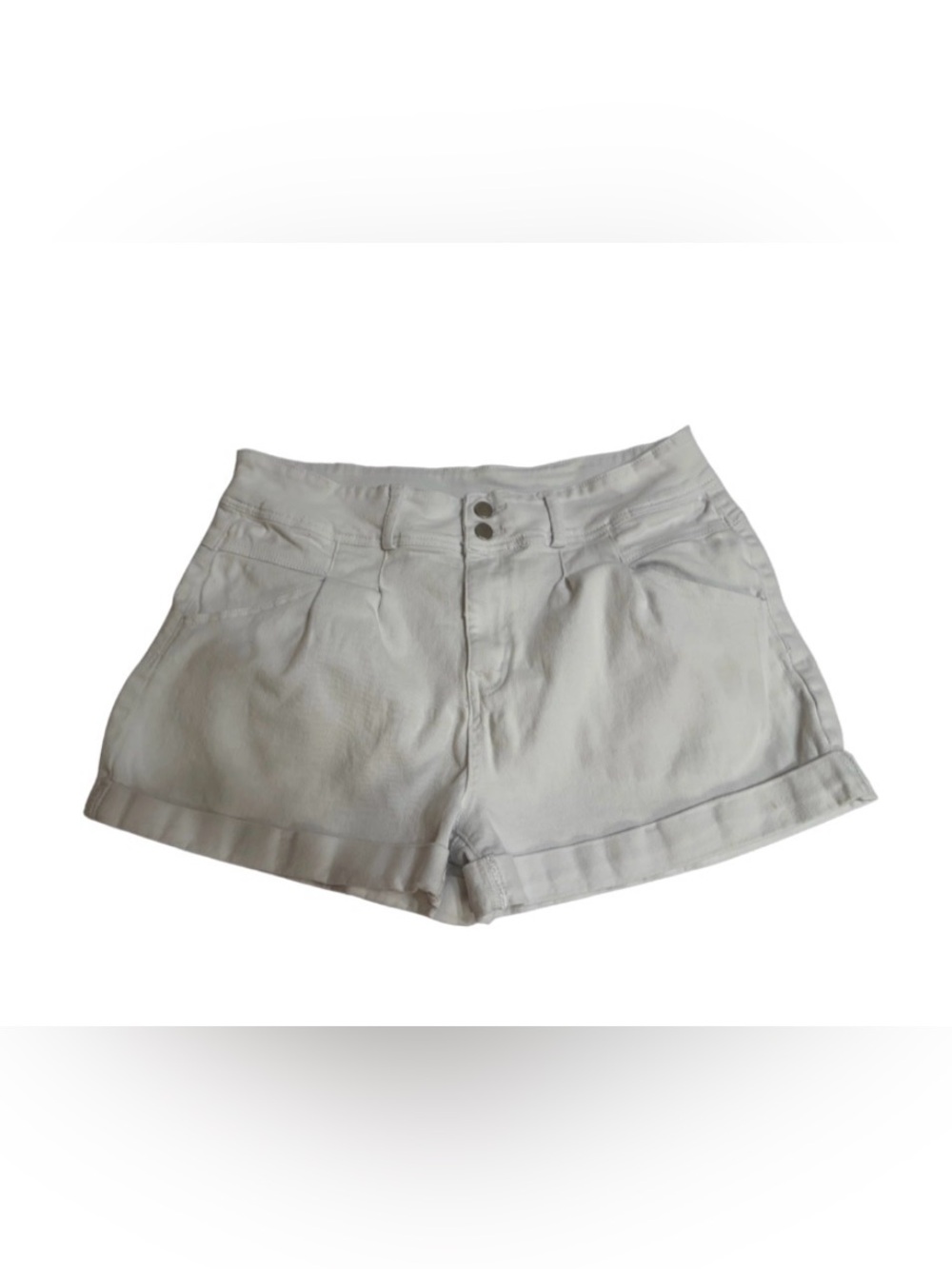 Women’s XXL White Denim Shorts Stretch Cuffed Hem Double Button Cotton